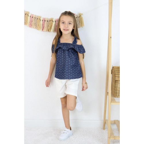 Deniz Esintisi Omuz Açık Bluz & Şort Takımı