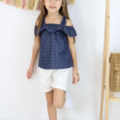 Deniz Esintisi Omuz Açık Bluz & Şort Takımı