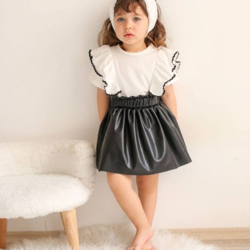 Deri Etekli Kız Çocuk Takım