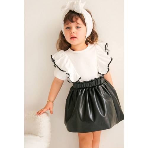 Deri Etekli Kız Çocuk Takım