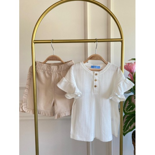 Fırfır Detaylı Şortlu Kız Çocuk Takım