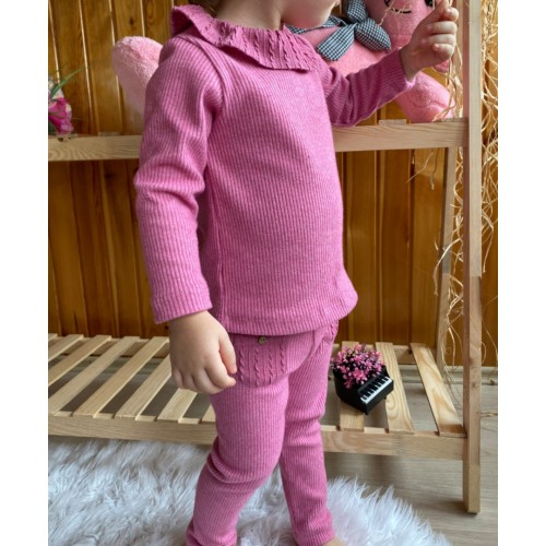 Fırfırlı Pembe Triko Takım