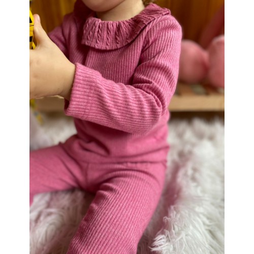 Fırfırlı Pembe Triko Takım