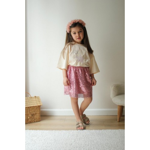 Pembe Payetli Kız Çocuk Etekli Takım