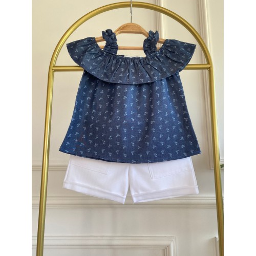 Deniz Esintisi Omuz Açık Bluz & Şort Takımı