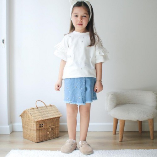 İnci Detay Kot Etek Kız Çocuk Takım